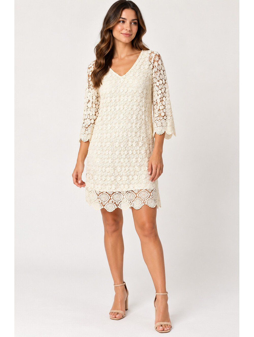 Velvet by Graham & Spencer Lace Dress Women’s Small Ivory Crochet 3/4 Sleeve